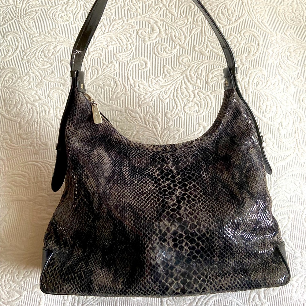 Textured Black Snakeskin-Effect Shoulder Bag
